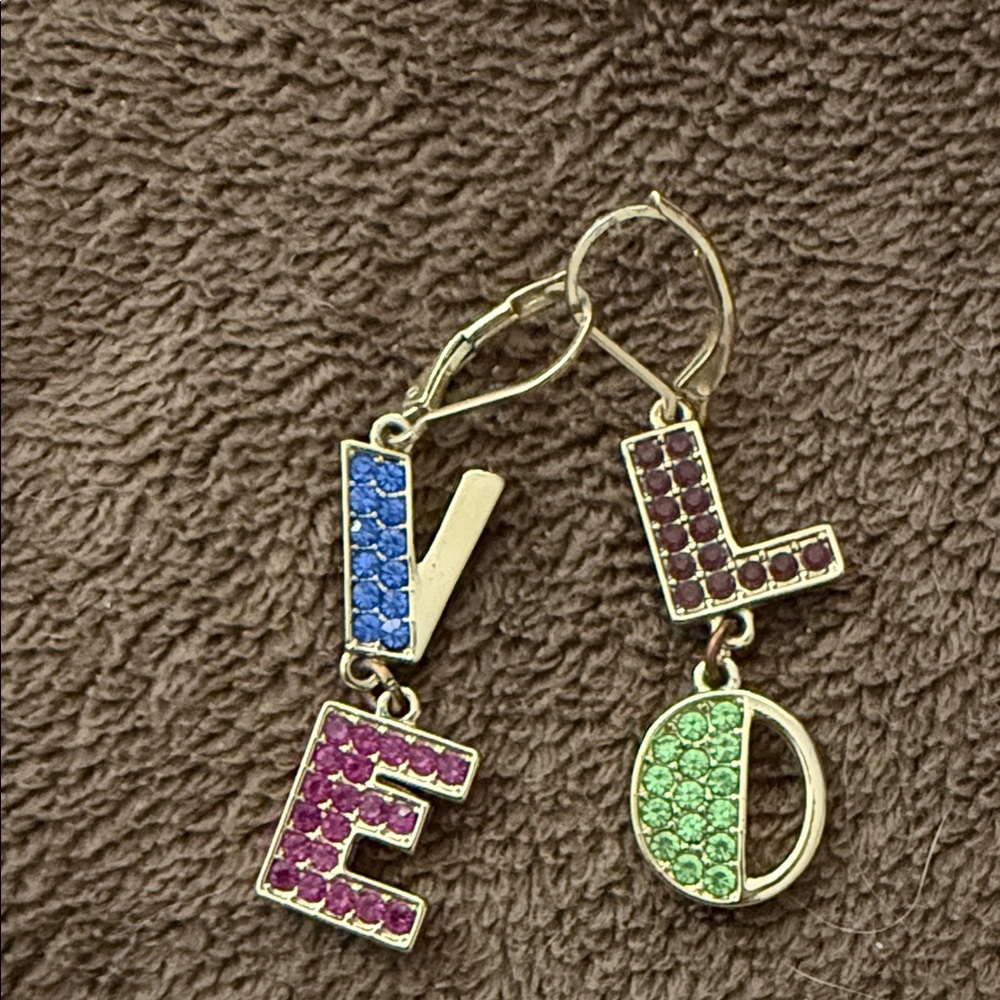 Gold Love Earrings with Multicolor Stones